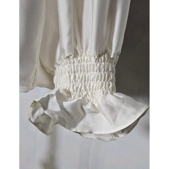 Anne Klein Printed Ruffle-Neck Long-Sleeve Satin Top Size XXL - Picture 5 of 10